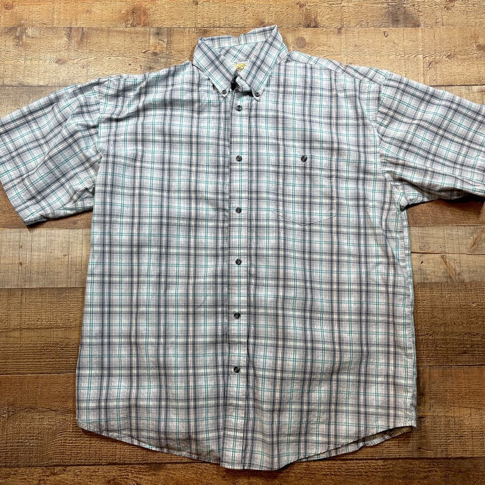 Wrangler Gray & White Short Sleeve Button Down Shirt size XL